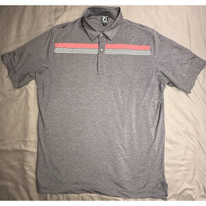 Footjoy mens polo golf shirt gray pink athletic fit performance short sleeve 2XL